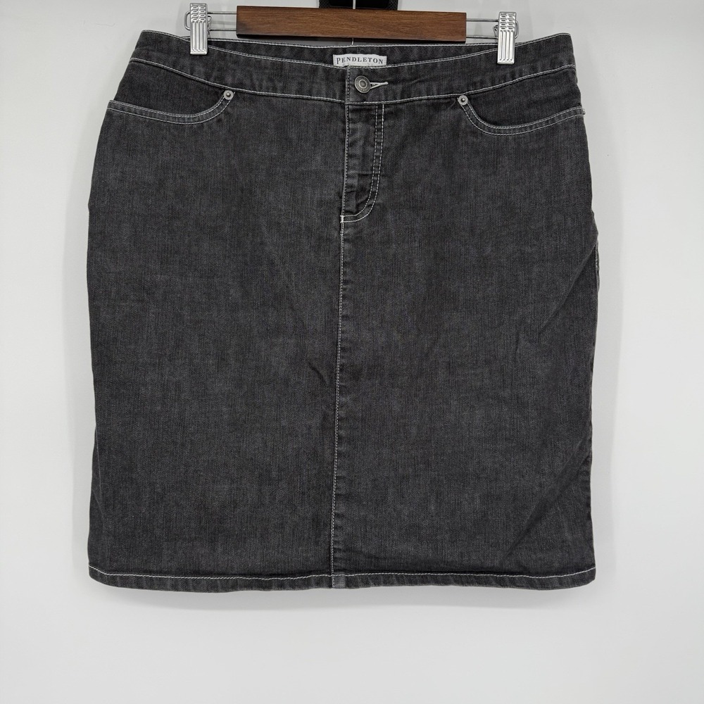 Pendleton Women's Pencil Black Denim Skirt Stretch Cotton Size 14 Classic